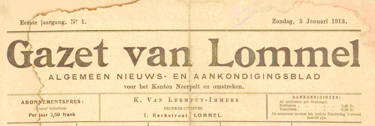 Eerste échte nummer van de 'Gazet van Lommel'