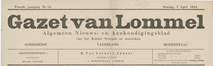 Gazet van Lommel in april 1914